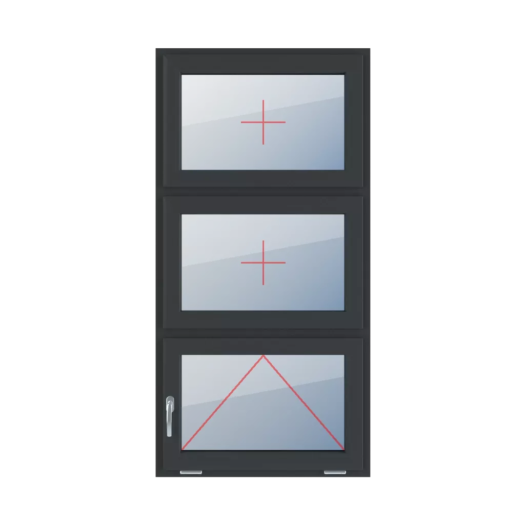 Permanent glazing in the wing, tiltable with a handle on the left side windows types-of-windows triple-leaf vertical-symmetrical-division-33-33-33  