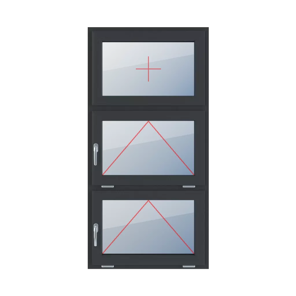 Fixed glazing in the wing, tiltable with a handle on the left side, tiltable with a handle on the left side windows types-of-windows triple-leaf vertical-symmetrical-division-33-33-33  